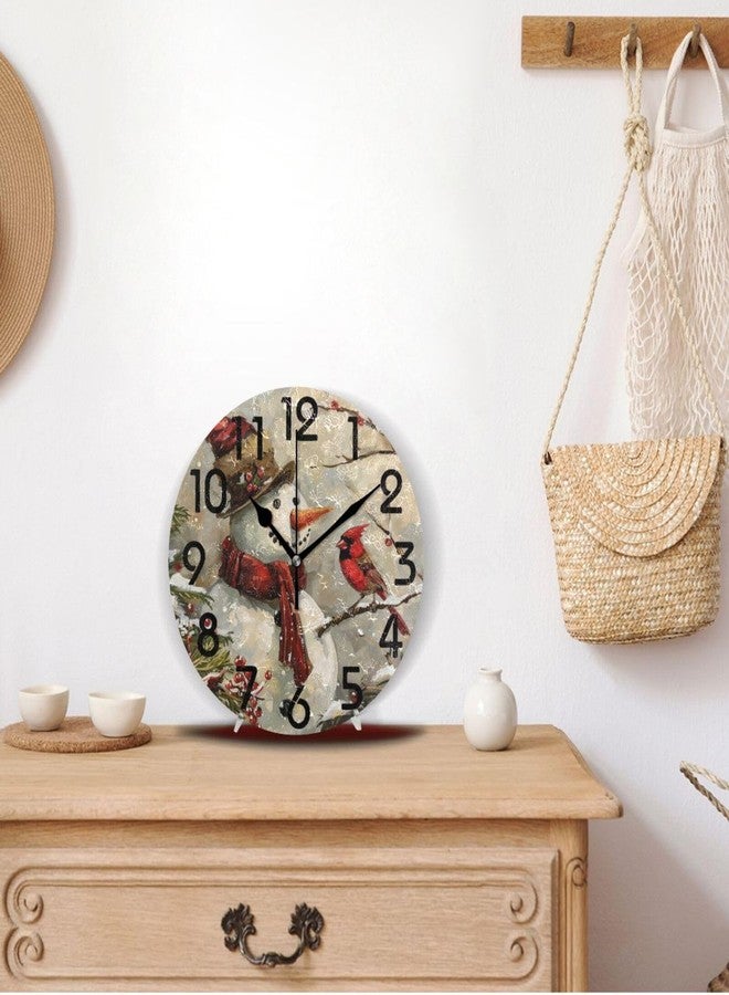 ZzWwR Snow Winter Snowman Cardinal Christmas 10 Inch Round Wall Clock, Analog Quiet Non Ticking Desk Clock for Home Kitchen/Living Room/Bedroom/Bathroom/Office - Image 3